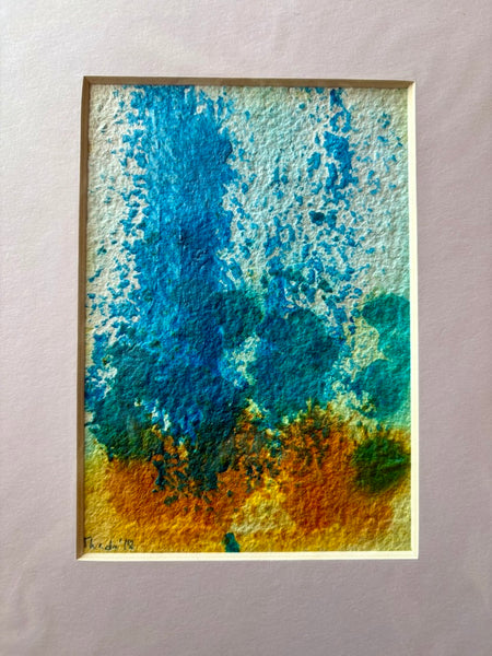 “Rainy Day at the Beach” – 5" × 7" Abstract Monoprint (Matted 8" × 10")
