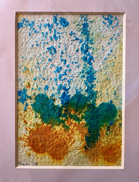 “Rainy Day at the Beach” – 5" × 7" Abstract Monoprint (Matted 8" × 10")