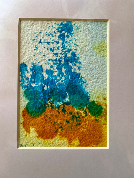 “Rainy Day at the Beach” – 5" × 7" Abstract Monoprint (Matted 8" × 10")