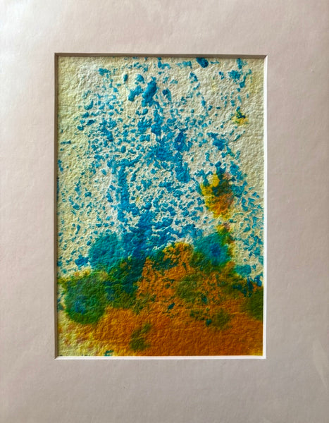 “Rainy Day at the Beach” – 5" × 7" Abstract Monoprint (Matted 8" × 10")